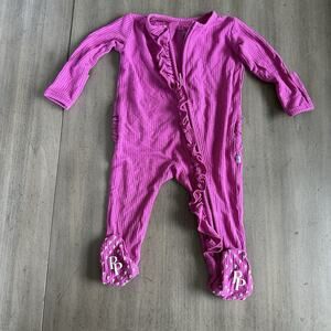 Posh Peanut Magenta Purple Pink Floral Ruffle Butt Footie Newborn Ribbed 2-way Z